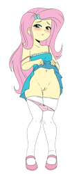 Size: 1871x4000 | Tagged: explicit, artist:danmakuman, fluttershy, banned from derpibooru, child, clothes, dress, equestria girls, female, imported from twibooru, lolicon, panties, panties pulled down, simple background, skirt, skirt lift, solo, stockings, thigh highs, transparent background, underage, underwear, young, younger