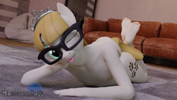Size: 3840x2160 | Tagged: questionable, artist:hamsterball, 3d, anthro, banned from derpibooru, blender, feet, feet up, female, foot focus, glasses, imported from twibooru, lolicon, pegasus, solo, underage, zippoorwhill