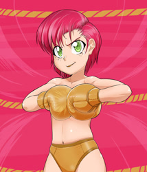 Size: 1044x1220 | Tagged: suggestive, artist:pugilismx, babs seed, banned from derpibooru, boxing, boxing gloves, clothes, female, human, humanized, imported from twibooru, lolicon, partial nudity, sports, topless, underage