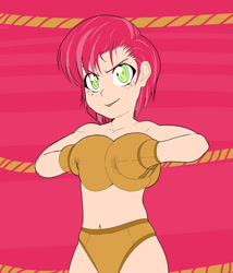 Size: 1044x1220 | Tagged: suggestive, artist:pugilismx, babs seed, banned from derpibooru, boxing, boxing gloves, clothes, female, human, humanized, imported from twibooru, lolicon, partial nudity, sports, topless, underage