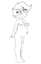 Size: 1600x2479 | Tagged: explicit, artist:ro-preg, scootaloo, banned from derpibooru, breasts, female, human, humanized, imported from twibooru, lineart, lolicon, monochrome, nudity, pregnant, simple background, solo, underage, white background