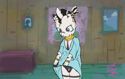 Size: 1366x865 | Tagged: explicit, artist:zlatdesign, oc, oc:arline, adorable face, animated, anthro, banned from derpibooru, blushing, breasts, child, clothes, colored, cute, cute porn, female, gif, hand, horn, imported from twibooru, lolicon, nudity, oc only, pussy peek, shirt, shirt lift, small breasts, thighs, underage, vulva, zebra