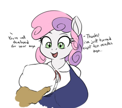 Size: 1019x902 | Tagged: questionable, artist:deserter, artist:seii3, sweetie belle, anthro, banned from derpibooru, big breasts, breast fondling, breast grab, breasts, busty sweetie belle, child, clothes, dialogue, disembodied hand, duo, edit, edited edit, erect nipples, female, female focus, funny, grope, hand, huge breasts, imported from twibooru, lolicon, nipple outline, offscreen character, oppai loli, shirt, simple background, solo focus, twibooru original, underage, unicorn, white background