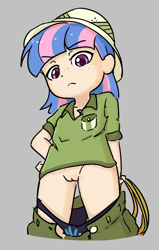 Size: 617x973 | Tagged: explicit, artist:shinodage, artist:spheedc, banned from derpibooru, bottomless, clothes, daring do costume, female, human, human coloration, humanized, imported from twibooru, lolicon, nudity, panties, panties around legs, panties pulled down, partial nudity, simple background, solo, underage, underwear, wind sprint