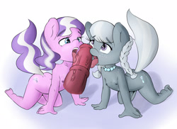Size: 3507x2550 | Tagged: explicit, artist:mdgusty, diamond tiara, silver spoon, anthro, banned from derpibooru, blowjob, breasts, delicious flat chest, disembodied penis, earth pony, female, horsecock, imported from twibooru, lolicon, male, nudity, offscreen male, oral, penis, plantigrade anthro, sex, underage