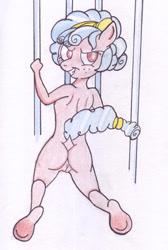 Size: 352x525 | Tagged: explicit, artist:rdk, anthro, banned from derpibooru, cozy glow, female, imported from twibooru, lolicon, looking back, nudity, solo, underage, unguligrade anthro, vulva