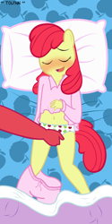 Size: 1500x3000 | Tagged: explicit, artist:tolpain, apple bloom, anthro, banned from derpibooru, bed, big mcintosh, blushing, clothes, earth pony, female, imported from twibooru, incest, lolicon, masturbation, pajamas, panties, shipping, underage, underwear