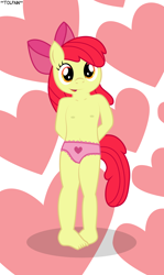 Size: 3529x5906 | Tagged: questionable, artist:tolpain, apple bloom, anthro, banned from derpibooru, breasts, clothes, delicious flat chest, earth pony, female, imported from twibooru, lolicon, panties, solo, underage, underwear