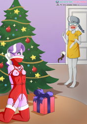 Size: 724x1023 | Tagged: explicit, artist:the-dark-mangaka, diamond tiara, silver spoon, areola, banned from derpibooru, barefoot, bondage, breasts, christmas, christmas tree, clothes, diamondsub tiara, equestria girls, feet, female, gift wrapped, glasses, holiday, imported from twibooru, indoors, kneeling, lolicon, older, older diamond tiara, older silver spoon, open mouth, present, pussy floss, shibari, surprised, tree, underage, useless clothing