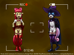 Size: 1500x1125 | Tagged: explicit, grimdark, artist:smudge proof, apple bloom, sweetie belle, anthro, banned from derpibooru, blood, bruised, commission, earth pony, female, imported from twibooru, lolicon, mare do well, plantigrade anthro, rape, recording, sex, underage, unicorn
