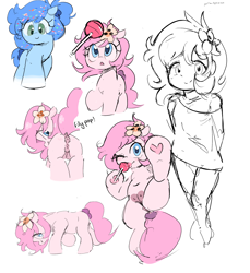 Size: 2221x2424 | Tagged: explicit, artist:parfait, oc, oc:birthday cake, oc:kayla, aggie.io, banned from derpibooru, candy, earth pony, female, filly, flower, flower in hair, foal, foalcon, food, human, humanized, humanized oc, imported from twibooru, lolicon, lollipop, oc only, pony, raised tail, solo, tail, underage