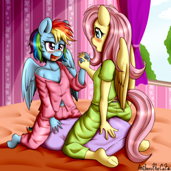 Size: 2324x2324 | Tagged: explicit, artist:anibaruthecat, fluttershy, rainbow dash, anthro, banned from derpibooru, blushing, breasts, clothes, delicious flat chest, female, humping, imported from twibooru, lolicon, masturbation, pajamas, pegasus, pillow, pillow humping, sex, underage, vaginal secretions, wings