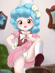 Size: 2673x3556 | Tagged: suggestive, artist:pestil, alternate version, banned from derpibooru, blushing, bow, child, clothes, cozy glow, cozybetes, curly hair, cute, dress, female, freckles, frills, golly loli, hair bow, human, humanized, imported from twibooru, lolicon, looking at you, open mouth, panties, solo, solo female, underage, underwear, young