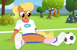 Size: 4428x2920 | Tagged: explicit, artist:tolpain, anthro, banned from derpibooru, child, clothes, female, food, football, imported from twibooru, lolicon, ms. harshwhinny, muffin, nudity, outdoors, plantigrade anthro, skirt, sports, underage, upskirt, vulva, younger