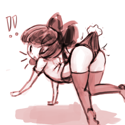 Size: 750x750 | Tagged: suggestive, artist:lumineko, apple bloom, banned from derpibooru, bloom butt, butt, equestria girls, female, imported from twibooru, lolicon, magic, monochrome, simple background, solo, surprised, telekinesis, underage, vaginal wedgie, wedgie, white background