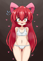 Size: 2480x3507 | Tagged: suggestive, artist:jennifermabel, apple bloom, banned from derpibooru, belly button, blushing, clothes, female, heart, human, humanized, imported from twibooru, lolicon, panties, surprised, underage, underwear