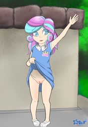 Size: 1280x1824 | Tagged: explicit, artist:stardust-pony, princess flurry heart, banned from derpibooru, bottomless, clothes, dress, female, human, humanized, imported from twibooru, lolicon, no panties, nudity, partial nudity, shoes, underage, vulva