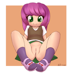 Size: 1800x1800 | Tagged: explicit, artist:an-m, artist:tolpain, banned from derpibooru, cheerilee, clothes, collaboration, female, human, humanized, imported from twibooru, lolicon, looking at you, nudity, skirt, underage, upskirt, vulva