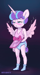 Size: 570x1045 | Tagged: explicit, artist:hexado, princess flurry heart, alicorn, animated, anthro, babycon, banned from derpibooru, blushing, child, clothes, diaper, female, gif, gradient background, imported from twibooru, lolicon, masturbation, orgasm, plantigrade anthro, shivering, socks, solo, sweat, toddler, toddlercon, underage, vaginal secretions