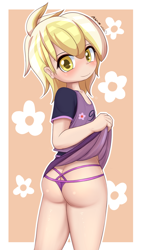 Size: 1080x1920 | Tagged: questionable, artist:an-m, art pack:pantiepalooza4, ass, banned from derpibooru, blushing, butt, child, clothes, dinky hooves, female, human, humanized, imported from twibooru, lolicon, looking at you, looking back, panties, simple background, skirt, skirt lift, solo, solo female, thong, underage, underwear