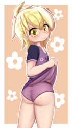Size: 1080x1920 | Tagged: suggestive, artist:an-m, art pack:pantiepalooza4, ass, banned from derpibooru, blushing, butt, child, clothes, dinky hooves, female, human, humanized, imported from twibooru, lolicon, looking at you, looking back, panties, simple background, skirt, skirt lift, solo, solo female, underage, underwear