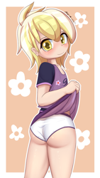 Size: 1080x1920 | Tagged: questionable, artist:an-m, art pack:pantiepalooza4, ass, banned from derpibooru, blushing, butt, child, clothes, dinky hooves, female, human, humanized, imported from twibooru, lolicon, looking at you, looking back, panties, simple background, skirt, skirt lift, solo, solo female, underage, underwear