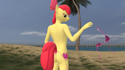 Size: 1920x1080 | Tagged: suggestive, artist:papadragon69, apple bloom, anthro, banned from derpibooru, bikini, clothes, earth pony, female, imported from twibooru, lolicon, solo, swimsuit, underage