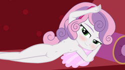 Size: 7111x4000 | Tagged: explicit, artist:cloppy hooves, sweetie belle, banned from derpibooru, draw me like one of your french girls, equestria girls, female, imported from twibooru, lolicon, looking at you, nudity, pose, show accurate, show accurate porn, solo, solo female, underage