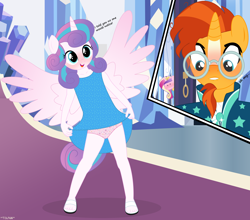 Size: 4364x3839 | Tagged: suggestive, artist:tolpain, princess flurry heart, alicorn, anthro, banned from derpibooru, blushing, clothes, dress, female, imported from twibooru, innocent, lolicon, panties, pink underwear, princess cadance, sandals, showing off, skirt, skirt lift, snoopy, sunburst, sundress, underage, underwear, unicorn, upskirt