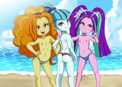 Size: 4093x2894 | Tagged: questionable, artist:the-dark-mangaka, adagio dazzle, aria blaze, sonata dusk, banned from derpibooru, bikini, cameltoe, child, clothes, edit, equestria girls, female, females only, imported from twibooru, lolicon, nipples, nudity, partial nudity, sonata donk, swimsuit, the dazzlings, topless, trio, trio female, underage, young, younger
