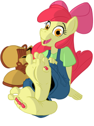 Size: 1500x2010 | Tagged: suggestive, artist:jinkslizard, apple bloom, anthro, boots, earth pony, feet, female, fetish, foot fetish, imported from twibooru, lolicon, painted toenails, shoes, simple background, solo, transparent background, underage