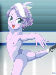 Size: 1078x1441 | Tagged: questionable, artist:uotapo, diamond tiara, ass, banned from derpibooru, breasts, butt, child, delicious flat chest, diamond buttiara, edit, equestria girls, female, female focus, hair ornament, ice skates, ice skating, imported from twibooru, lolicon, looking at you, nipples, nude edit, nudist diamond tiara, nudity, small breasts, solo, solo female, solo focus, underage