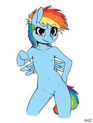 Size: 1500x2000 | Tagged: explicit, artist:skoon, rainbow dash, anthro, banned from derpibooru, breasts, delicious flat chest, female, imported from twibooru, lolicon, nipples, nudity, simple background, small breasts, solo, solo female, underage, vulva, white background, younger