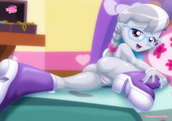 Size: 1837x1300 | Tagged: explicit, artist:bbmbbf, silver spoon, ass, banned from derpibooru, boots, braid, butt, equestria girls, equestria untamed, female, glasses, imported from twibooru, labia, lolicon, looking at you, looking back, looking back at you, nudist silver spoon, nudity, palcomix, shoes, silverbutt, underage, vulva