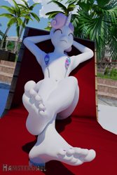 Size: 2400x3600 | Tagged: suggestive, artist:hamsterball, sweetie belle, 3d, anthro, banned from derpibooru, barefoot, beach, bikini, blender, clothes, feet, female, fetish, foot fetish, imported from twibooru, lolicon, plantigrade anthro, sling bikini, solo, swimsuit, underage, unicorn