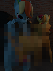 Size: 1080x1450 | Tagged: explicit, artist:klutyzdragon, apple bloom, applejack, rainbow dash, scootaloo, anthro, apple sisters, applecest, banned from derpibooru, bloomjack, censored, earth pony, female, imported from twibooru, incest, lesbian, lolicon, pegasus, scootadash, shipping, siblings, sisters, underage