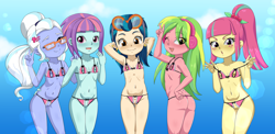 Size: 5909x2894 | Tagged: explicit, artist:the-dark-mangaka, banned from derpibooru, child, clothes, crotchless panties, equestria girls, female, females only, imported from twibooru, indigo zap, lemon zest, lolicon, panties, shadowbolts, sour sweet, sugarcoat, sunny flare, underage, underwear, young, younger
