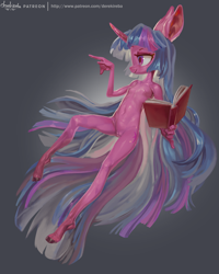 Size: 4000x5000 | Tagged: explicit, artist:derekireba, twilight sparkle, anthro, banned from derpibooru, book, female, imported from twibooru, lolicon, nipples, nudity, solo, solo female, underage, unguligrade anthro, unicorn, vulva