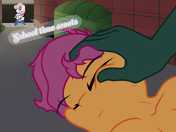Size: 2048x1536 | Tagged: suggestive, artist:lefthighkick, scootaloo, sweetie belle, series:littlesocks, alleyway, anthro, banned from derpibooru, bimbo, casual nudity, child, female, imported from twibooru, lolicon, molestation, nudity, offscreen sex, plantigrade anthro, sex, sleep molestation, sleeping, sleeping in the nude, slut, sweetie bimbo, underage
