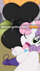 Size: 1152x2048 | Tagged: explicit, artist:lefthighkick, scootaloo, sweetie belle, series:littlesocks, anthro, balls, banned from derpibooru, big balls, big penis, child, female, imported from twibooru, insertion, large insertion, lolicon, nudity, pegasus, penis, plantigrade anthro, selfie, slut, snapchat, thick, underage, unicorn, zebra, zebra supremacy, zebradom