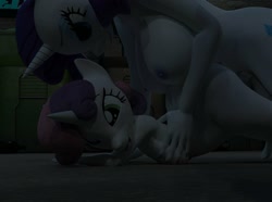 Size: 1620x1203 | Tagged: explicit, artist:littlesocks3, rarity, sweetie belle, series:littlesocks, 3d, age difference, anthro, banned from derpibooru, female, futa, imported from twibooru, incest, intersex, lesbian, lolicon, plantigrade anthro, raribelle, raricest, raridick, shipping, siblings, sisters, underage