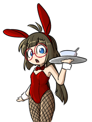 Size: 606x804 | Tagged: suggestive, artist:spheedc, oc, oc:sphee, banned from derpibooru, bowtie, bunny ears, bunny suit, cameltoe, clothes, cuffs (clothes), female, fishnet pantyhose, glasses, human, humanized, humanized oc, imported from twibooru, lolicon, looking at you, oc only, simple background, solo, solo female, underage, white background