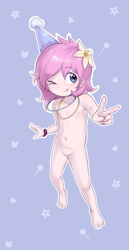 Size: 1010x1950 | Tagged: explicit, artist:pestil, oc, oc:kayla, banned from derpibooru, breasts, delicious flat chest, female, hat, human, humanized, imported from twibooru, lolicon, nudity, oc only, party hat, underage, vulva