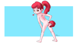 Size: 1920x1080 | Tagged: explicit, artist:vsdrawfag, apple bloom, alternate version, anal insertion, anal tail plug, banned from derpibooru, buttplug, female, heart, human, humanized, imported from twibooru, insertion, lolicon, pubic hair, sex toy, simple background, solo, underage
