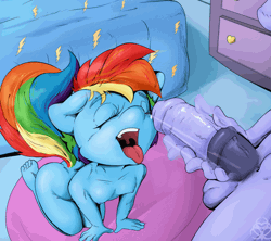 Size: 720x640 | Tagged: explicit, artist:mdgusty, rainbow dash, age difference, alternate version, animated, anthro, ass, balls, banned from derpibooru, bed, bow hothoof, bowdash, breasts, butt, cum, cumming, delicious flat chest, eyes closed, father and child, father and daughter, female, gif, horsecock, imported from twibooru, incest, infidelity, kneeling, lolicon, male, masturbation, nipples, nudity, open mouth, parent and child, part of a set, pegasus, penis, plantigrade anthro, raincest, rug, shipping, small breasts, straight, tongue out, underage, younger