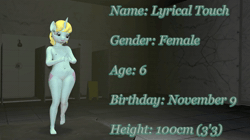 Size: 1280x720 | Tagged: explicit, artist:cdv, oc, oc:lyrical touch, 360, 3d, animated, anthro, banned from derpibooru, breasts, butt, child, delicious flat chest, female, huge butt, imported from twibooru, large butt, lolicon, nipples, no sound, nudity, oc only, reference sheet, small breasts, solo, source filmmaker, text, underage