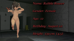 Size: 1280x720 | Tagged: explicit, artist:cdv, oc, oc:rabble rouser, 360, 3d, animated, anthro, banned from derpibooru, breasts, child, delicious flat chest, female, imported from twibooru, lolicon, nipples, no sound, nudity, oc only, reference sheet, small breasts, solo, source filmmaker, text, underage