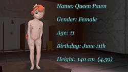 Size: 1280x720 | Tagged: explicit, artist:cdv, oc, oc:queen pawn, 360, 3d, animated, anthro, banned from derpibooru, breasts, child, delicious flat chest, female, imported from twibooru, lolicon, nipples, no sound, nudity, oc only, reference sheet, small breasts, solo, source filmmaker, text, underage