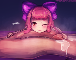 Size: 1438x1144 | Tagged: explicit, artist:lumineko, apple bloom, banned from derpibooru, cum, female, human, humanized, imported from twibooru, lolicon, nudity, penis, solo, sweat, underage