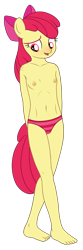 Size: 1000x3000 | Tagged: questionable, artist:tolpain, apple bloom, anthro, banned from derpibooru, belly button, blushing, clothes, earth pony, female, imported from twibooru, lolicon, panties, partial nudity, plantigrade anthro, simple background, solo, topless, transparent background, underage, underwear